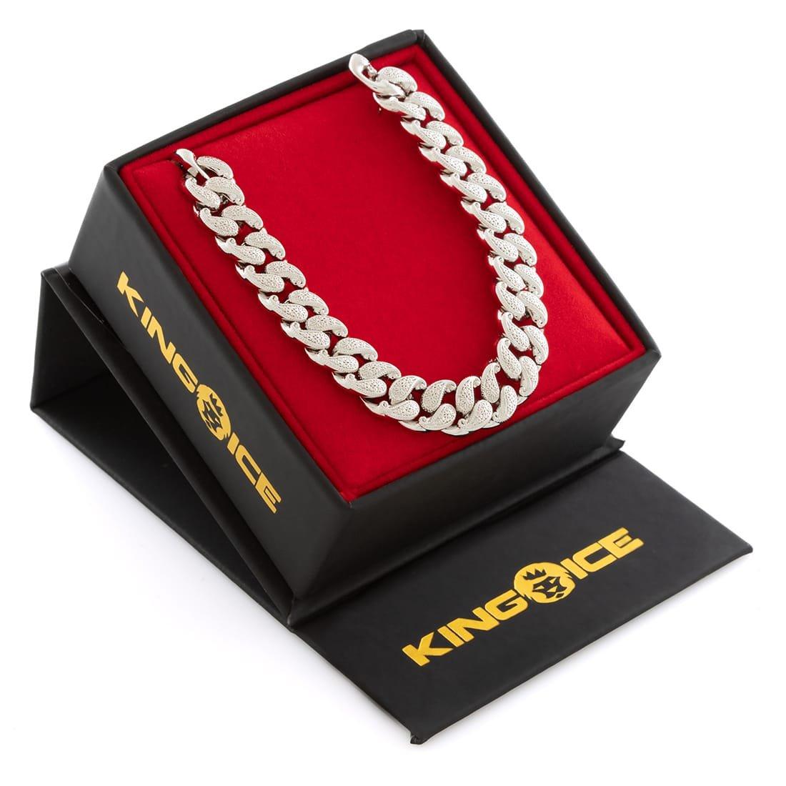 King Ice 12MM Filigree Miami Cuban Link Chain - White Gold - WHITE GOLD